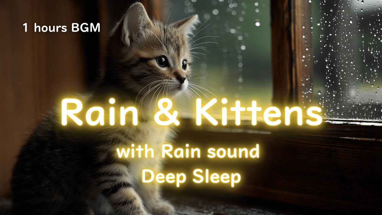 Cute Kitten & Rain Sounds for Deep Sleep 🌧️ 1 HR Relaxing Music for Stress Relief & Insomnia 🐾