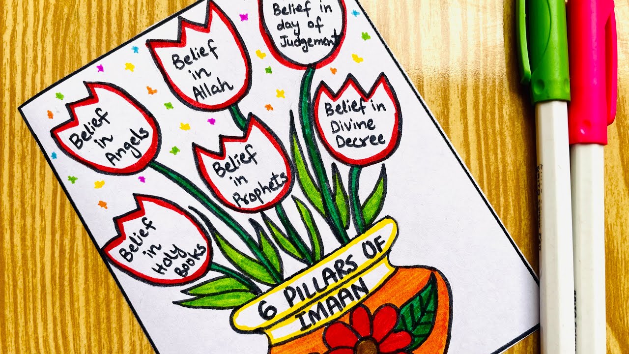 6 Pillars of Imaan Drawing | Islamic Studies Chart | Easy & Beautiful Islamic Drawing for Kids 