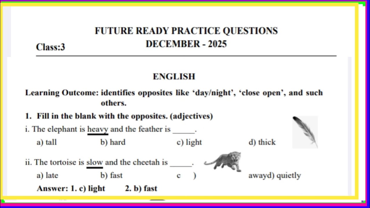 FUTURE  READY  PRACTICE  QUESTION, CLASS - 3, ENGLISH, DECEMBER - 2025