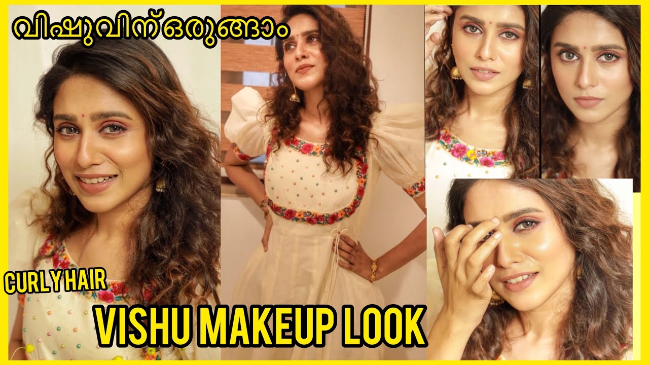 വിഷു മേക്കപ്പ് ലുക്ക്‌|VISHU MAKEUP LOOK|Trying curly hair~sruthysathyan