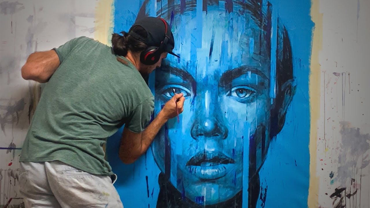 Painting a face using Acrylics Spray paint & Tape
