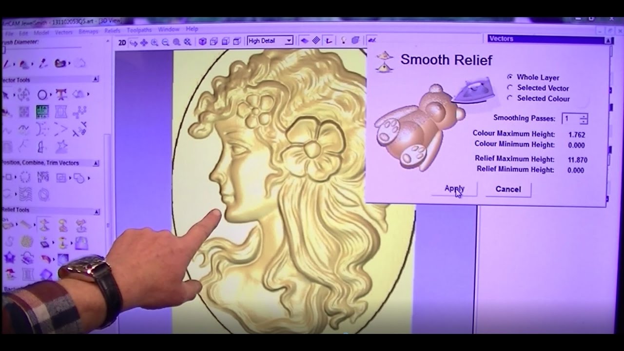 Easy learning, ArtCAM (Carveco) making a 3D relief from a grayscale picture