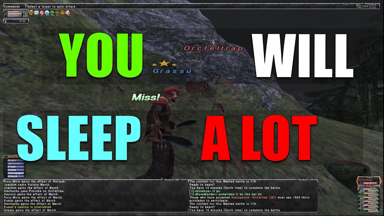 FFXI Orcfeltrap Unity Concord NM Fight Thief/Ninja Solo with Trusts