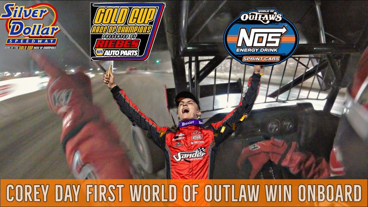 Corey Day First World of Outlaw Win ONBOARD | 69th Gold Cup Race of Champions