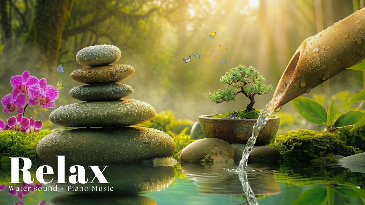 Peaceful Piano & Flowing Water Sounds | Stress Relief Music for Sleep, Study & Meditation 🌿