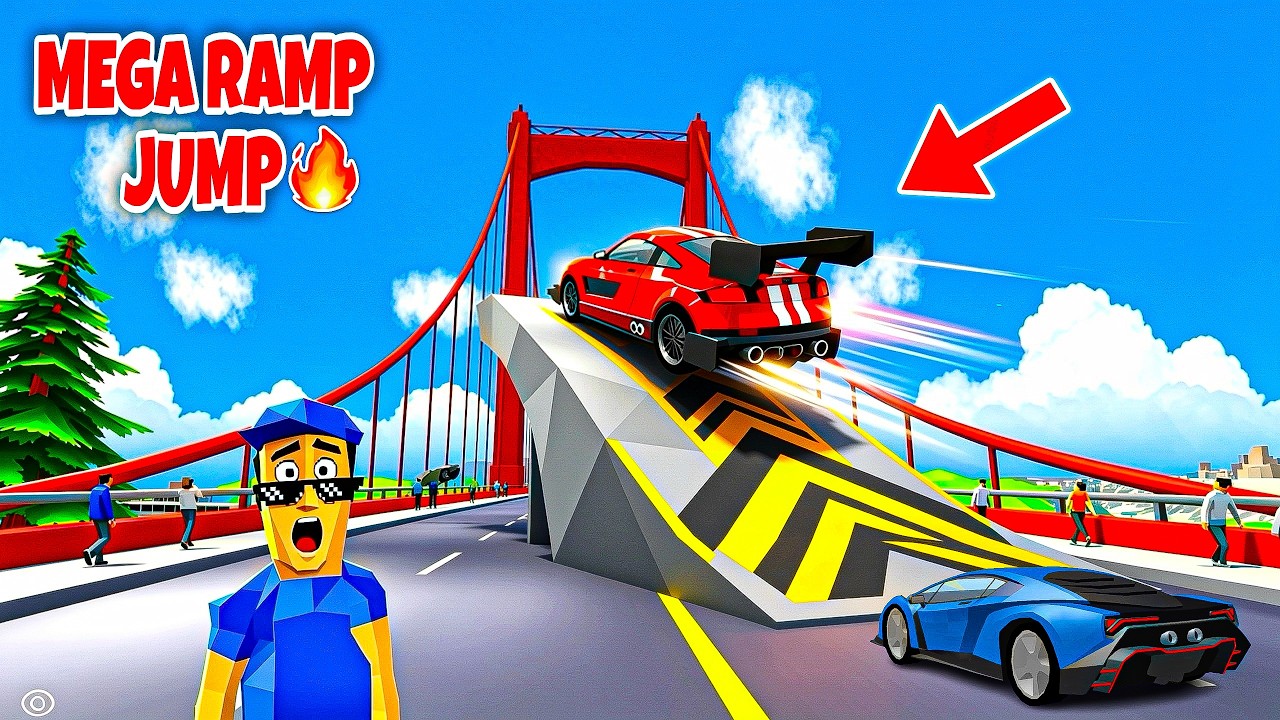 🔥 Dude Theft Wars Cars Level 1 to 3 vs HUGE Ramp Jump! 😱