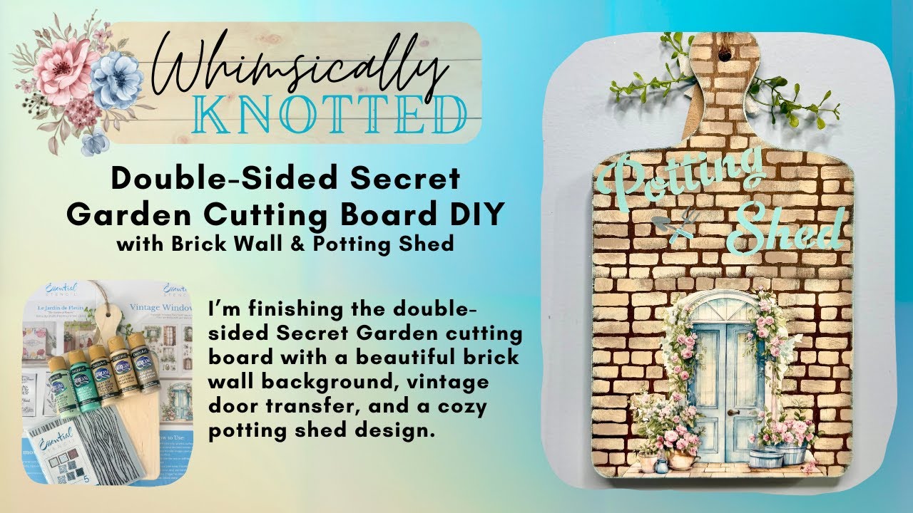 Secret Garden Cutting Board - Double-Sided DIY with Brick Wall & Potting Shed