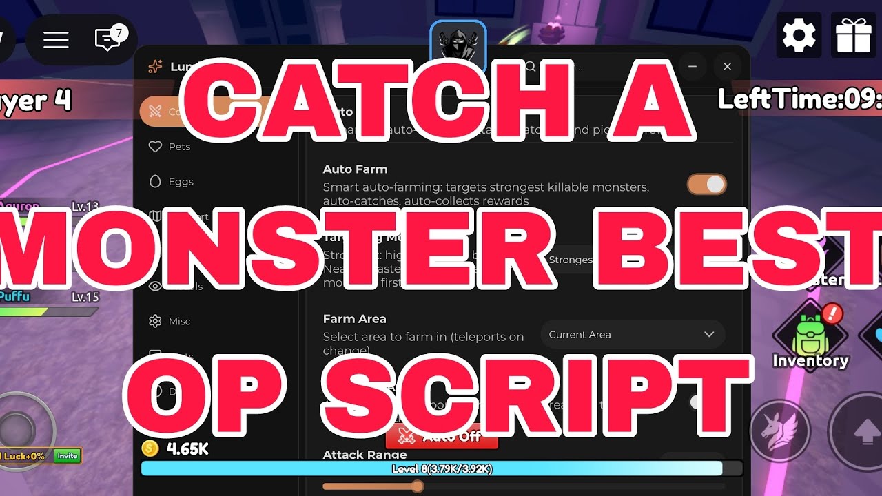 Catch A Monster Best OP script | ROBLOX MOBILE | Auto farm, auto tower, kill aura, and more