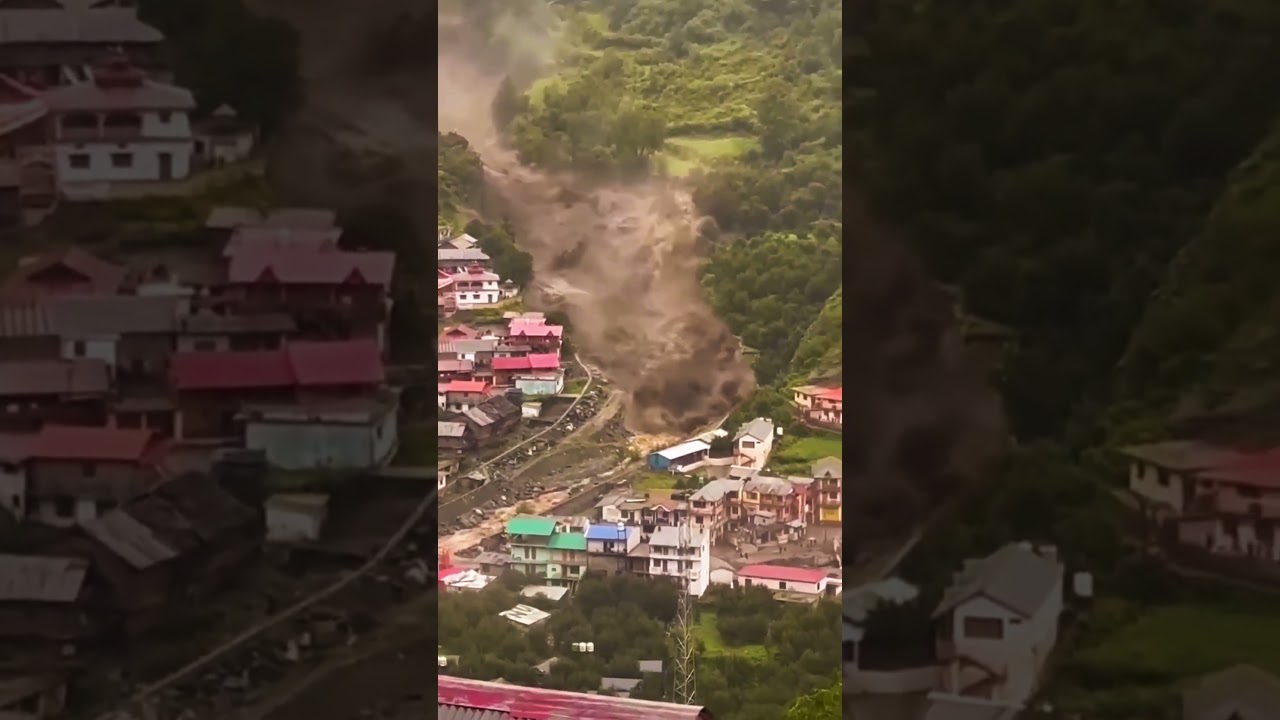 Darali Cloudburst😢 A powerful cloudburst caused a landslide/flood in Dharali village #landslide