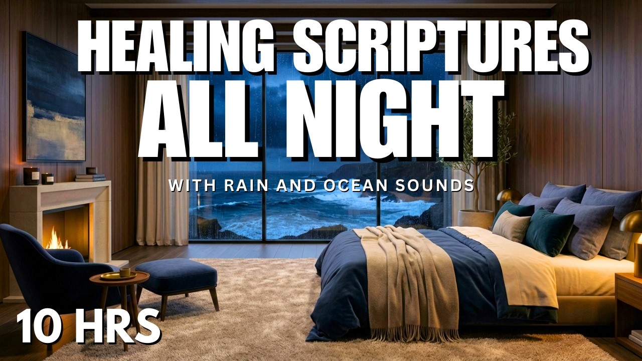 Healing Scriptures to Rest in God’s Presence All Night | Ocean Waves & Gentle Rain (10 HRS)