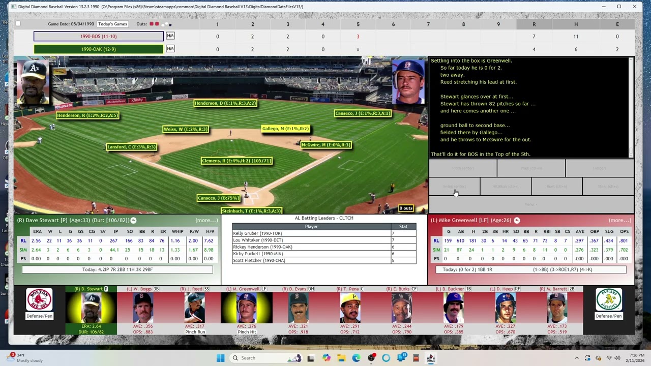 Digital Diamond Baseball 5-4-90 Boston at Oakland