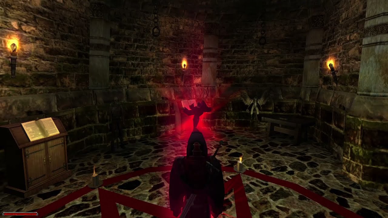 Reakcja na rune *Strach* Xardas, Bezi, Lothar, Lobart, Cavalorn
