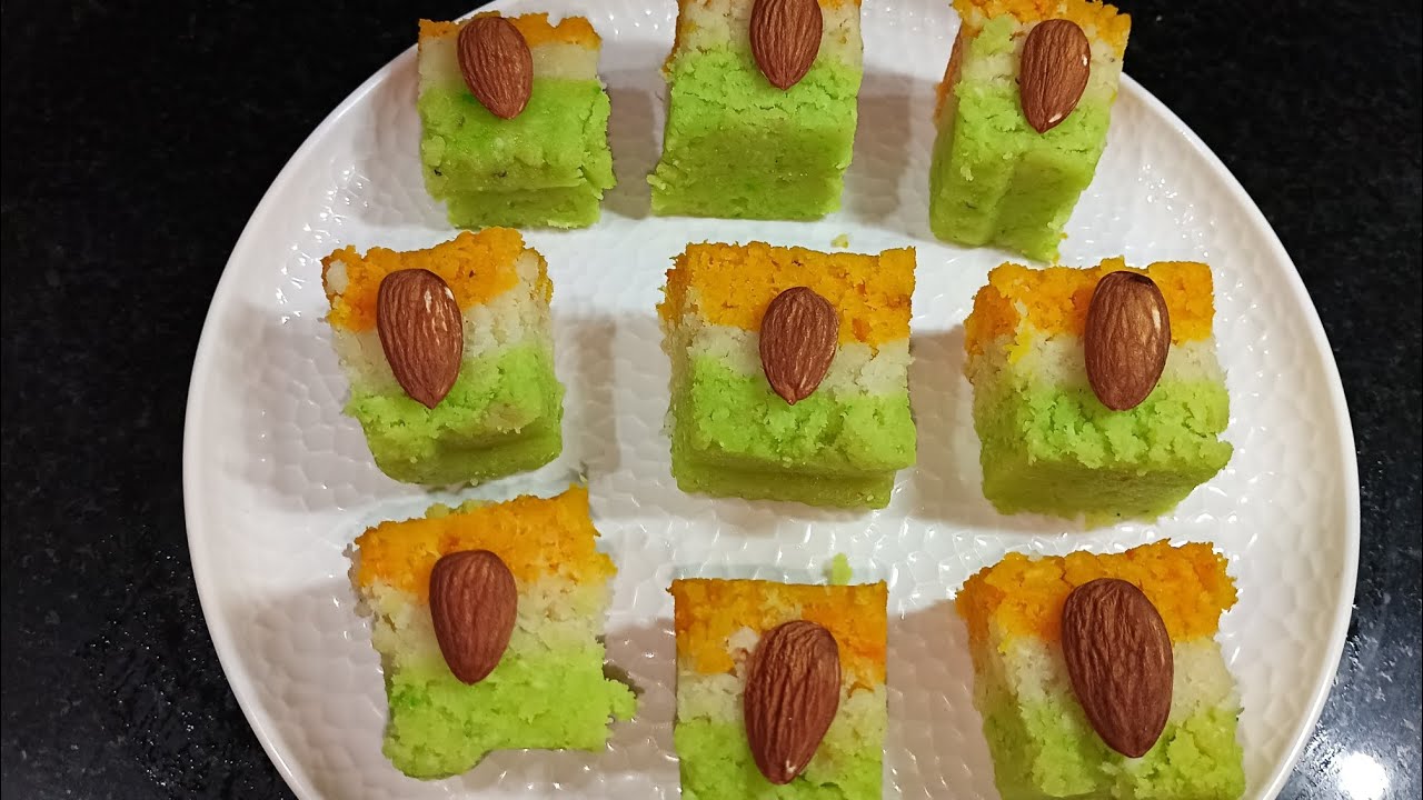 5 मिनट में बनाएं नारियल तिरंगा बर्फी 🇮🇳🙏how to make coconut barfi.#republic Day#tiranga#constitution