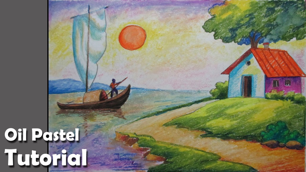 How to Draw A Riverside Landscape with Oil Pastels | Episode- 4