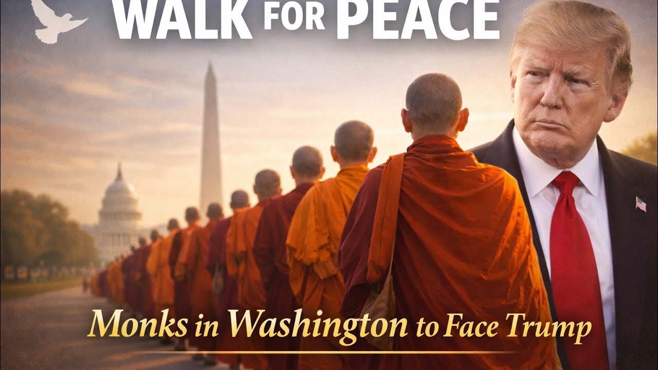 MONKS FACE TRUMP IN WASHINGTON #walkforpeace