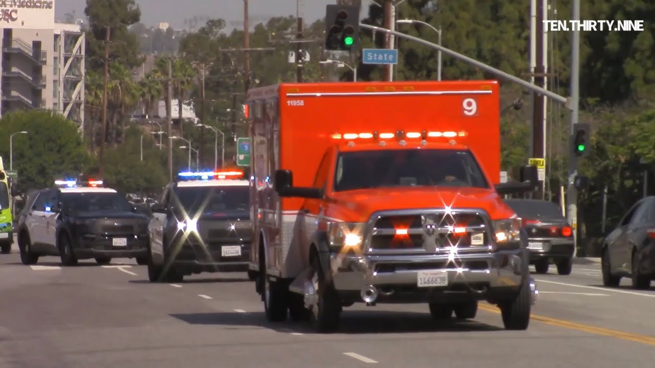 LAFD RESCUE 9, GLENDALE FIRE 22, ENGINE 2, RESCUE 25 , RESCUE 4 TRANSPORTING RESPONDING CODE 3