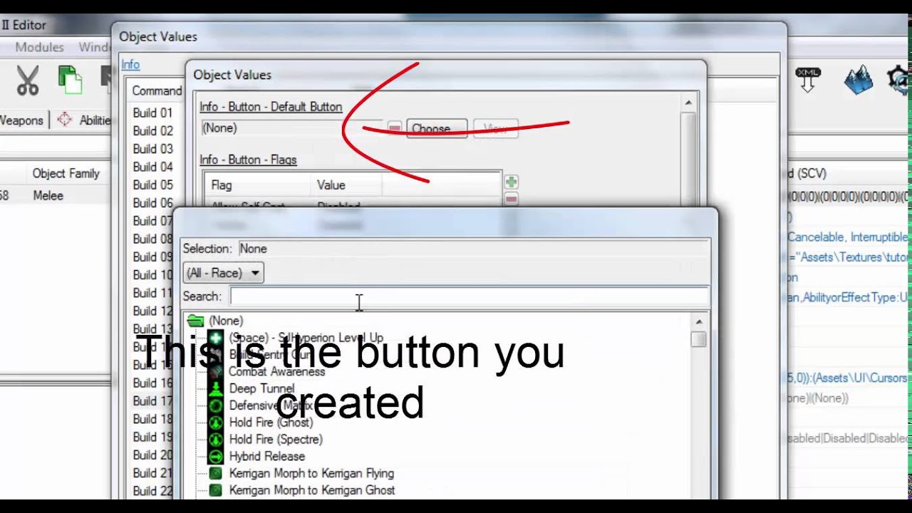 StarCraft 2 Editor: How to add buildings/units to a SCV
