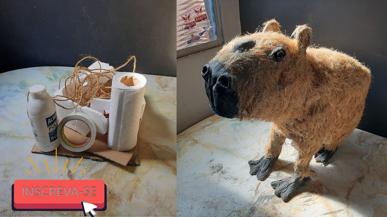 COMO FAZER CAPIVARA DE PAPELÃO, REVISTA E CORDA DE SISAL .