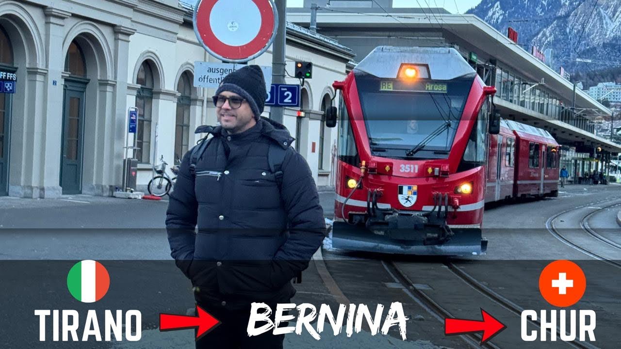 Trem Bernina de Tirano na Itália para Chur na Suíça