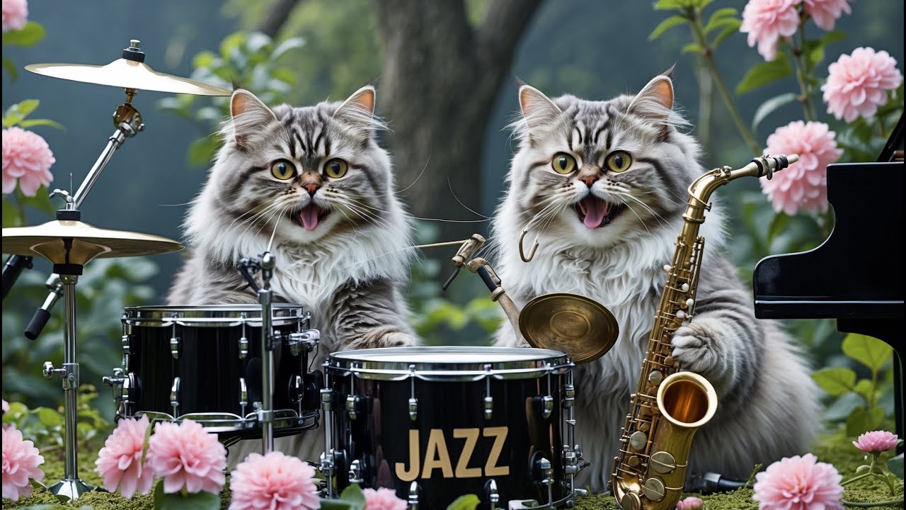 🎷🐱🎷Uplifting Dixieland Jazz Music for Stress Relief featuring an Adorable Cats Band in a 4K Ultra HD