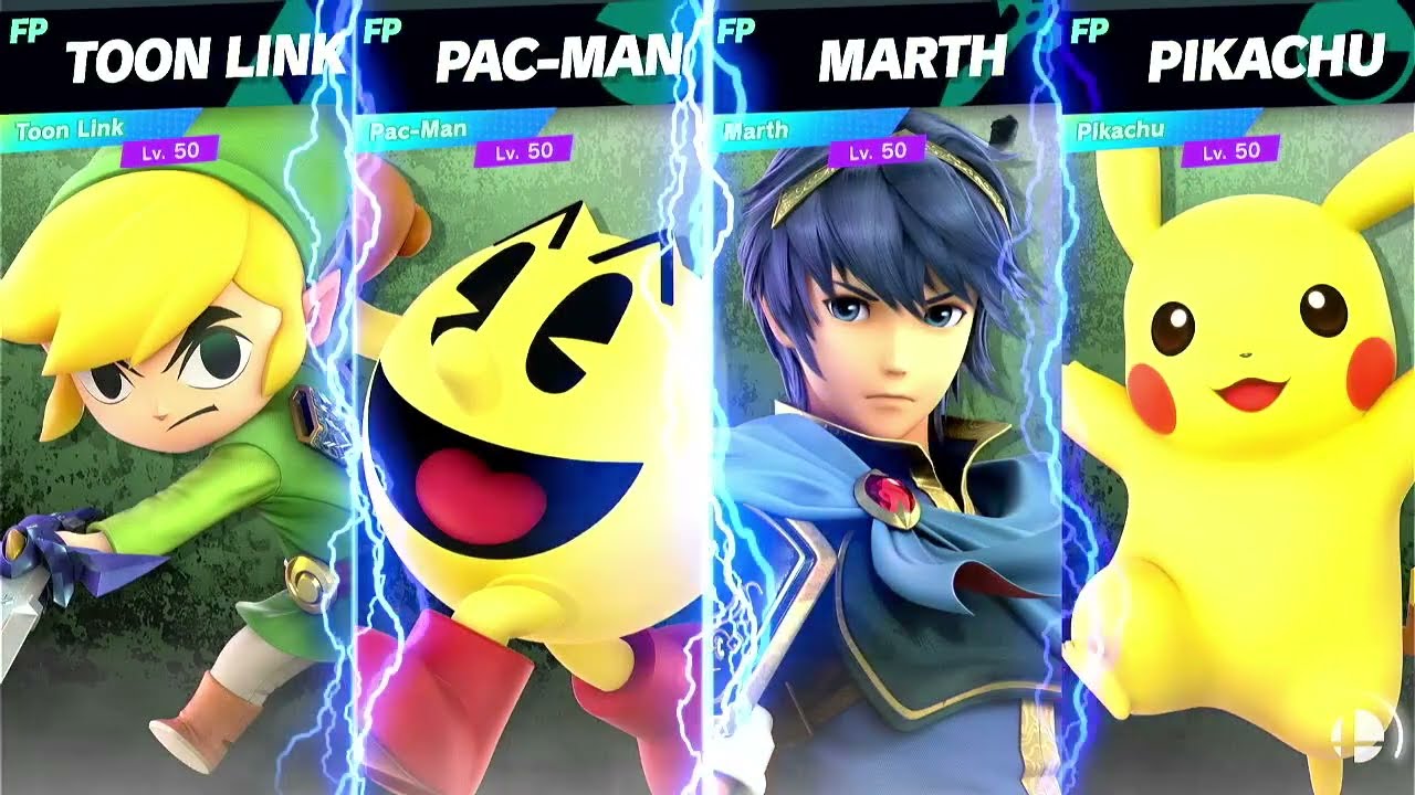 Super Smash Bros Ultimate Amiibo Fights Request Toon Link v Pac Man v Marth v Pikachu