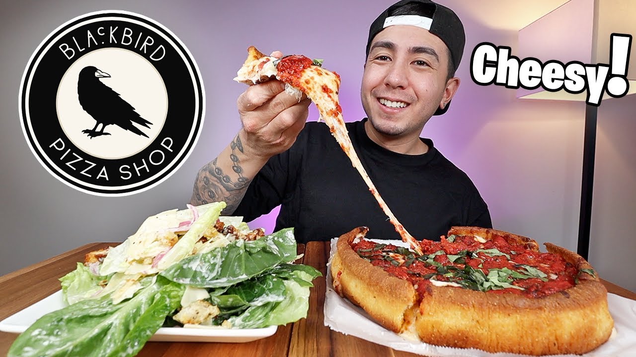 A CHEESY Chicago Style Deep Dish PIZZA From Blackbird Pizza LA | Mukbang