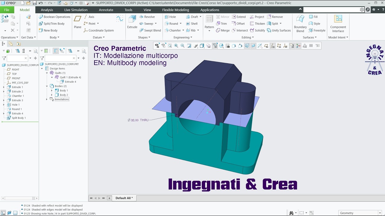 Creo Parametric 12 - MODELLAZIONE MULTICORPO (Primi Passi) -  Lezione n°26 per Intermedi