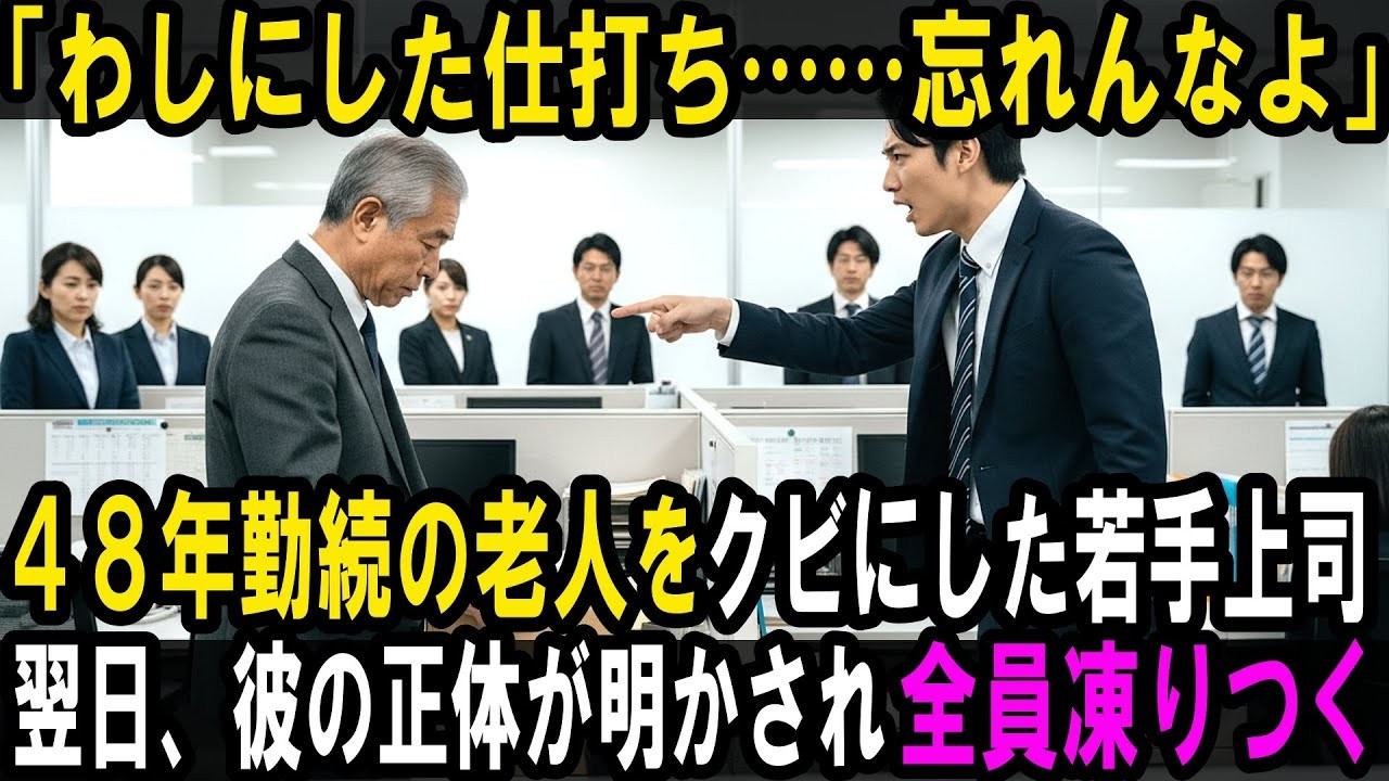 ４８年勤続の老人をクビにした若手上司。翌日、私の正体が明かされ全員驚愕。