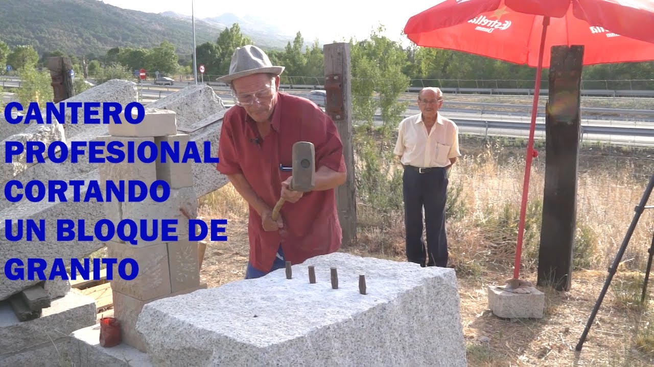 C&oacute;mo se corta un bloque de piedra de granito a mano by Maestro Cantero.