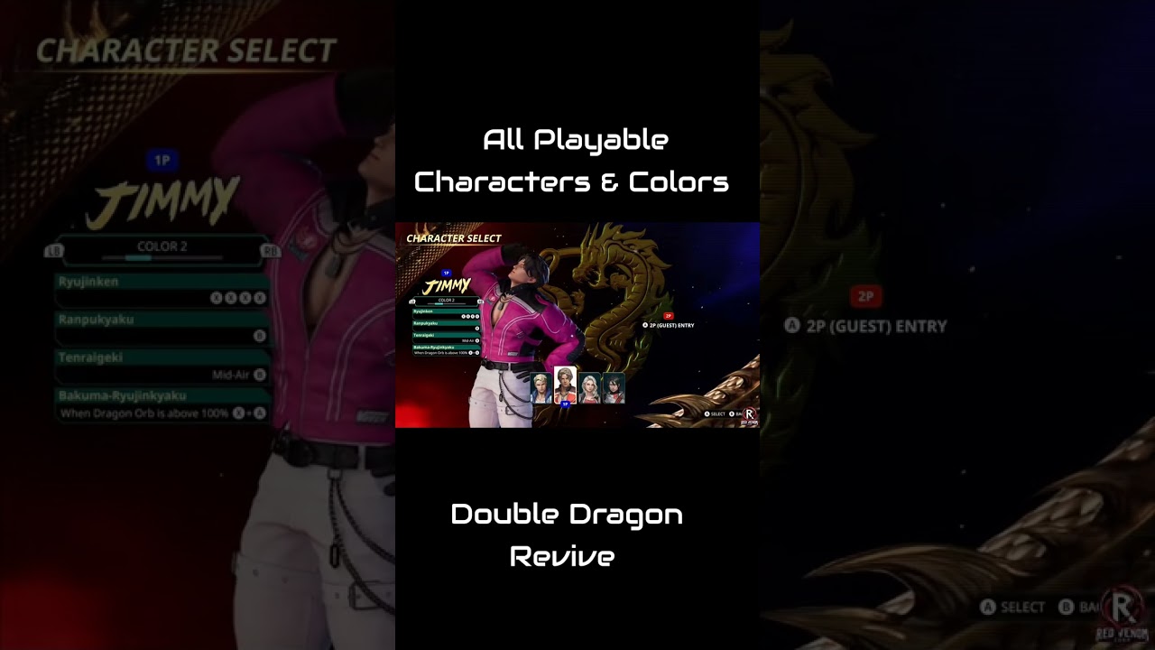 All playable characters and colors #doubledragon #doubledragonrevive #arcade #anime #shorts