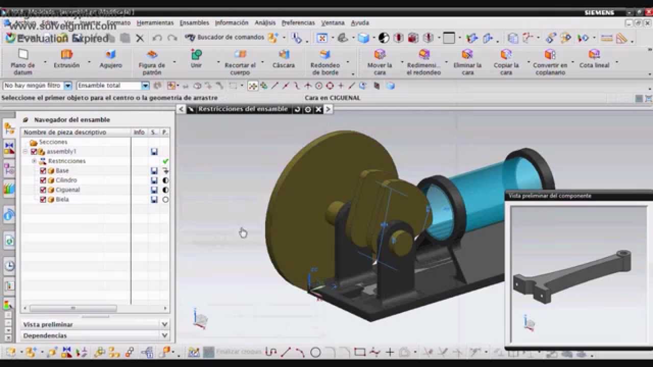 Ensamble y Simulación en NX Pistón, Biela y Cigueñal 720p