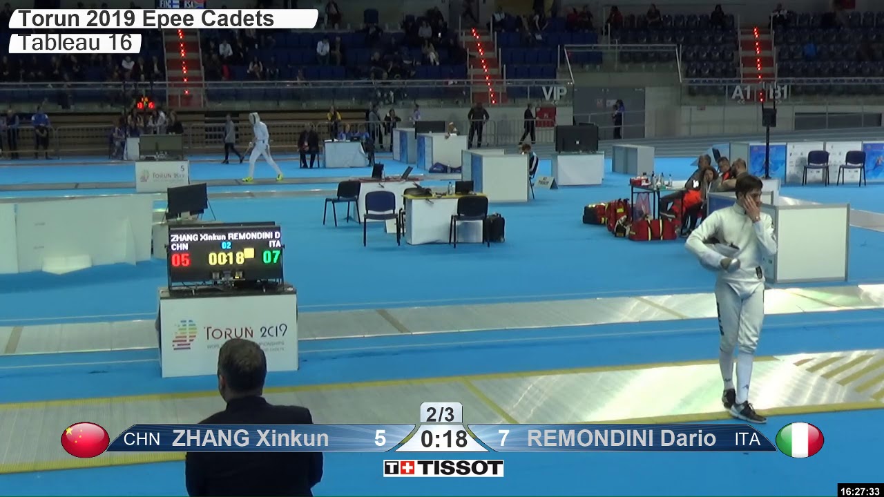 2019 236 T16 03 M E Individual Cadet Torun POL WCH YELLOW ZHANG  CHN vs REMONDINI  ITA