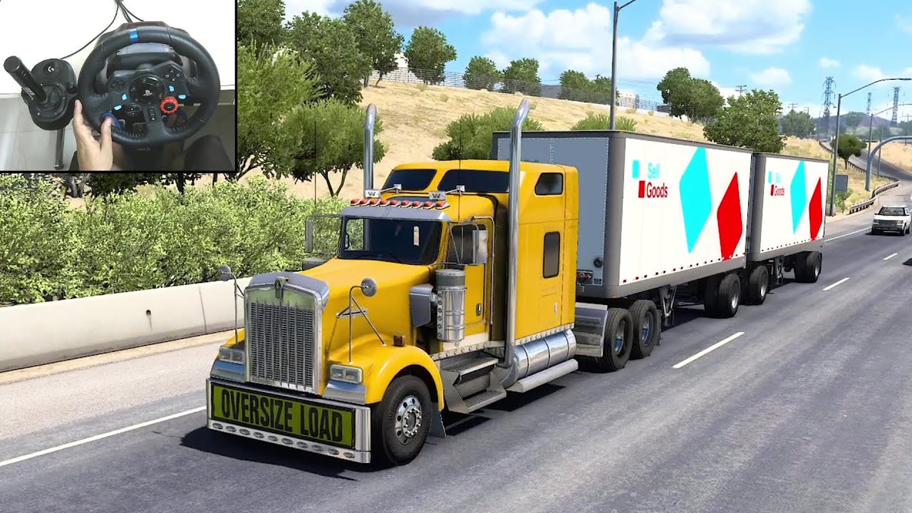 Kenworth W900 Straight Piped Hauling Double Trailers of Salt | ATS - Logitech g29 gameplay