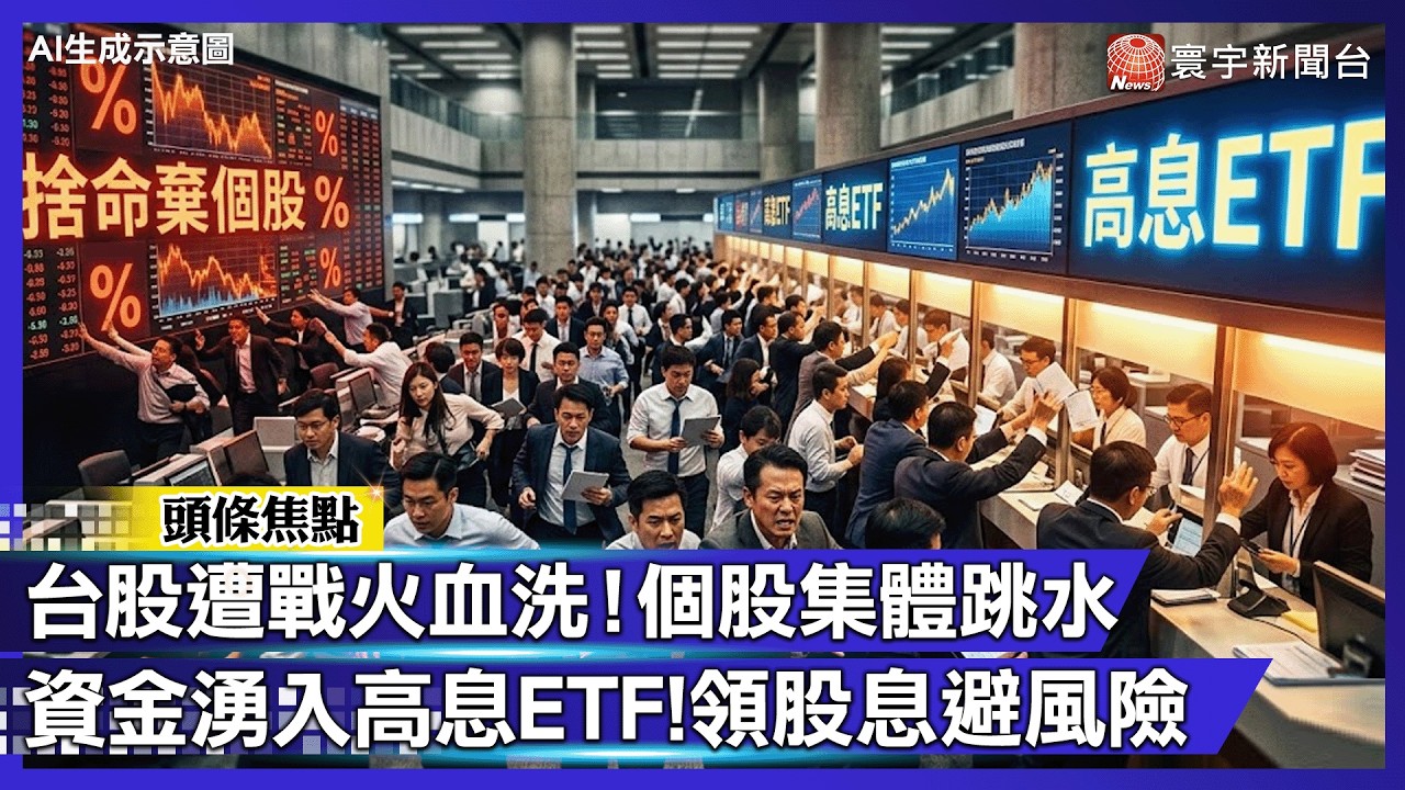 台股遭戰火血洗！個股集體跳水、資金瘋逃 避險高息 ETF 成「最後防線」！｜#寰宇新聞