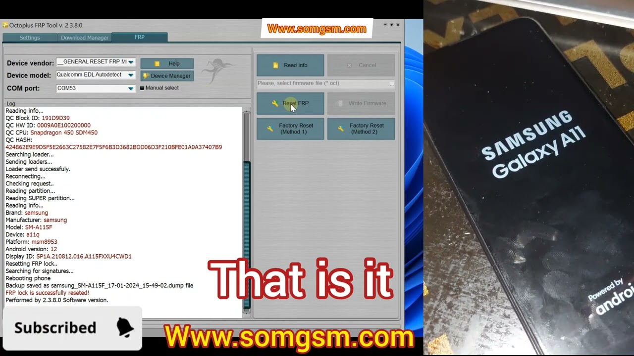 Samsung A11 SM-A115F Erase Frp Via EDL  One Click by octoplus without disassemble