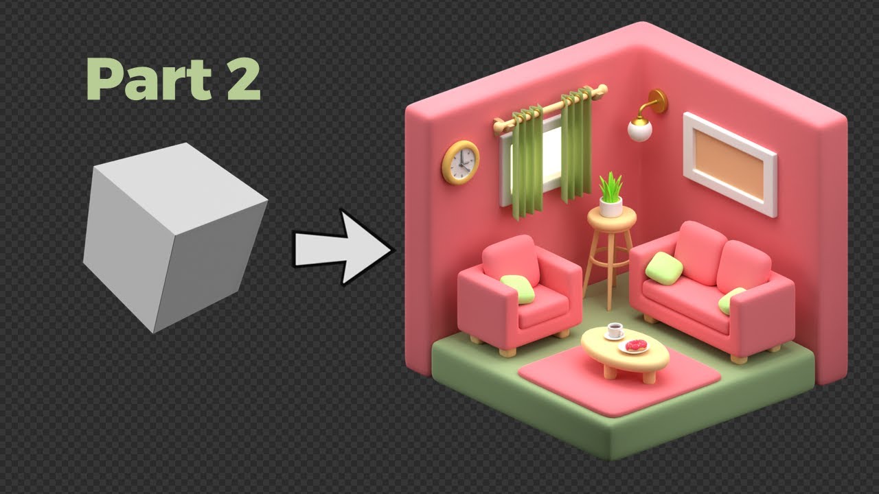 Blender 3D — создание изометрической 3D-гостиной | Урок для начинающих | Часть 2/3