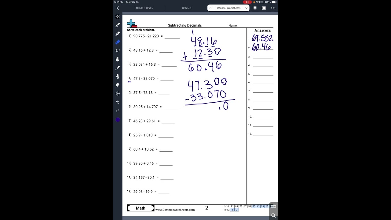 Adding and Subtracting Decimals