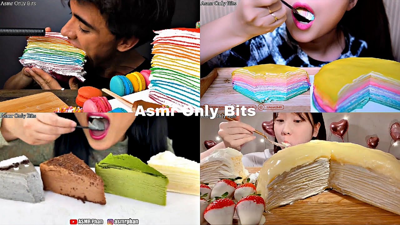 ASMR CREPE CAKE Compilation//Compilation///no talking///Bites only////asmr Mukbang//asmr food