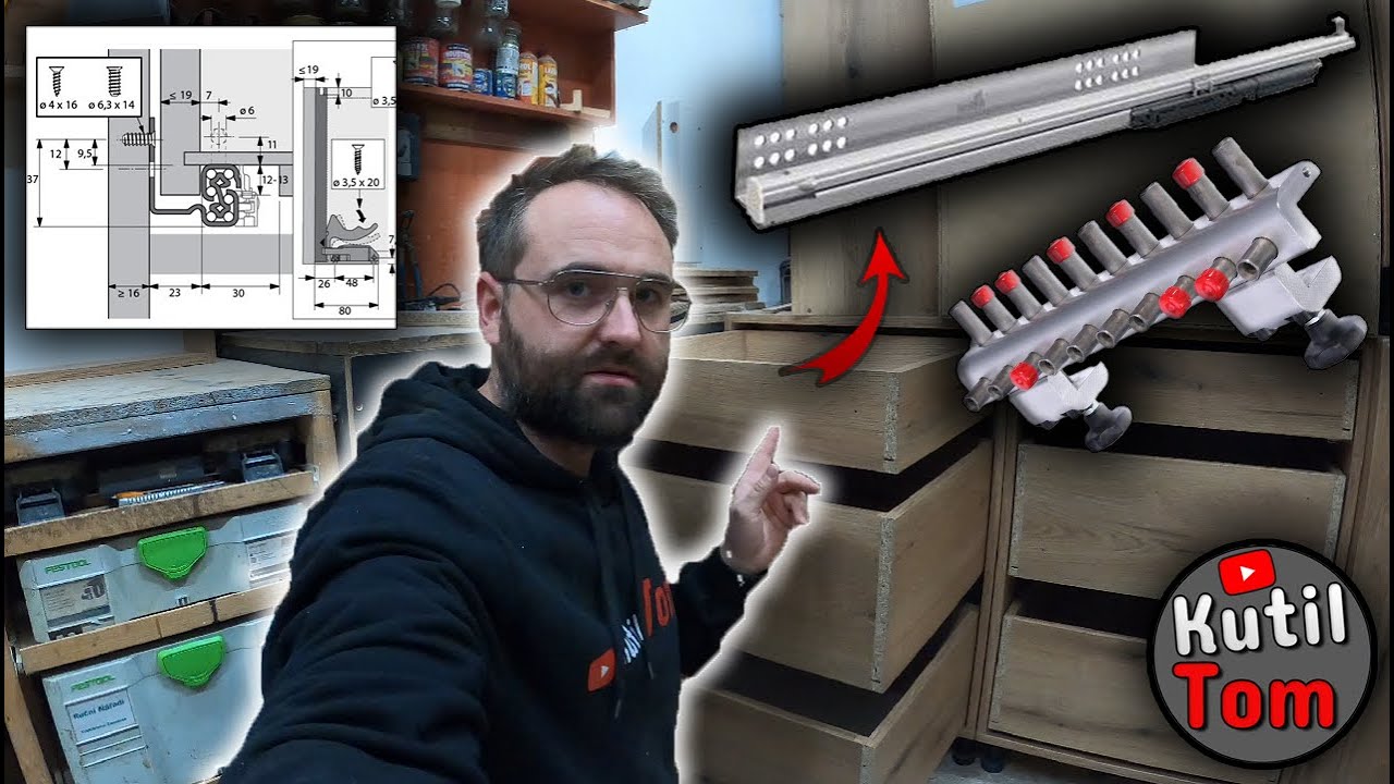 Kuchyň - šuplíky - návod na: lepení, kolíkování a montáž Hettich Quadro plnovýsuv - Kutil Tom - DIY
