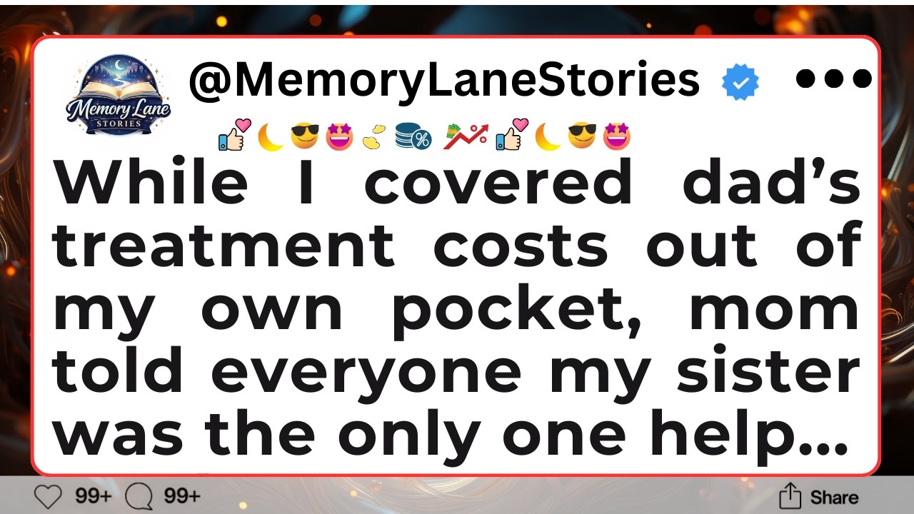 While I covered dad’s treatment costs out of my own pocket, mom told everyone my sister...