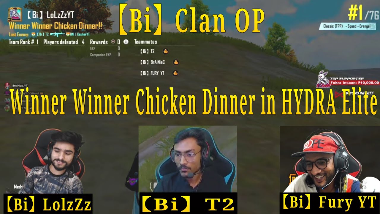 Bi LolZzz Team 14 Kill Chicken Dinner in HYDRA Elite Custom