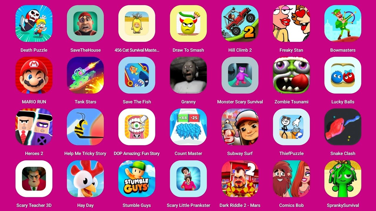 Roblox, Spanki survival, Hay Day, Find The Alien 2, Barwal Stars, Draw To Smash, MarioRun, Bowmaste