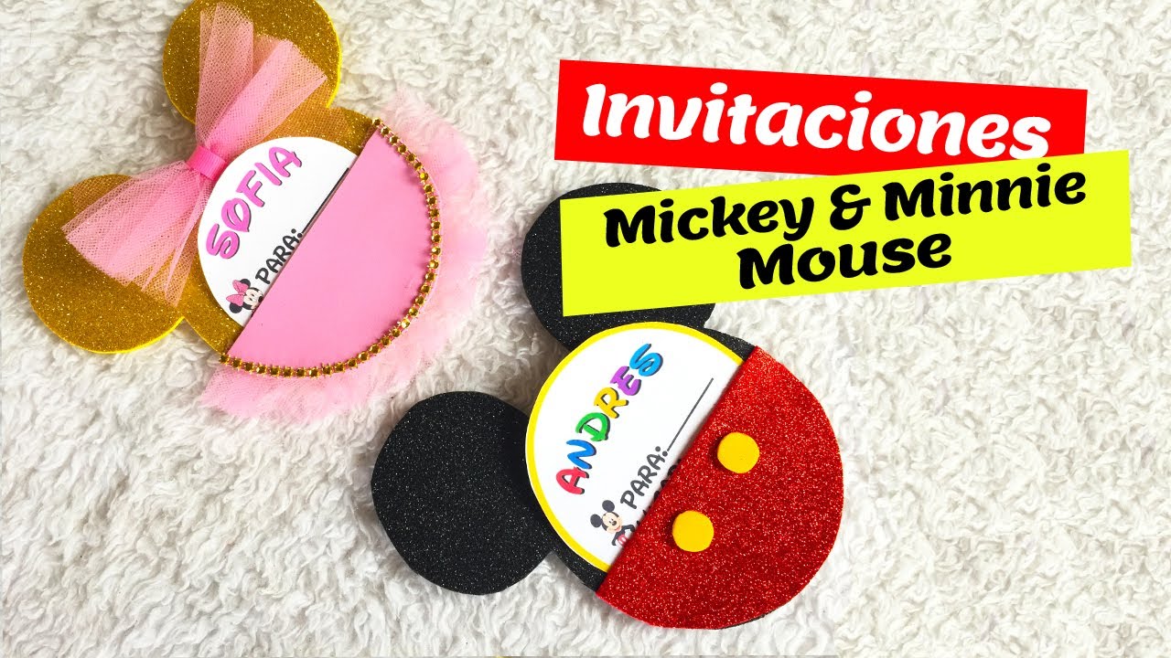 Tarjeta de invitación de Mickey y Minnie Mouse para cumpleaños