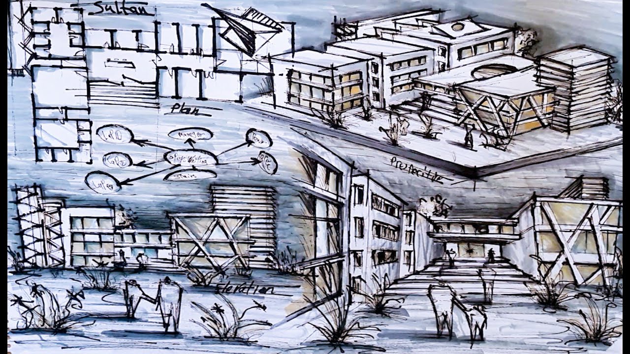Complete sketch application with render - sketch 3 - architectural design #art #architecture #sketch