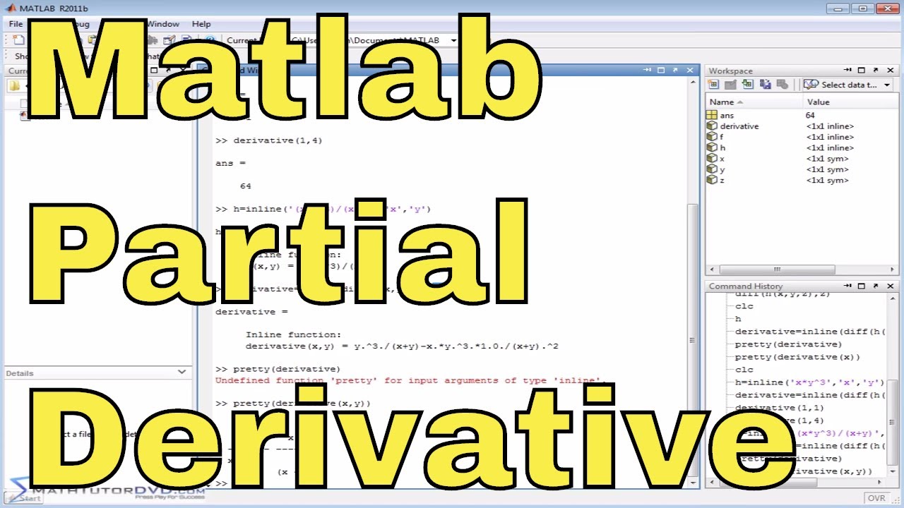Matlab Tutorial - 56 - Taking Partial Derivatives in Calculus
