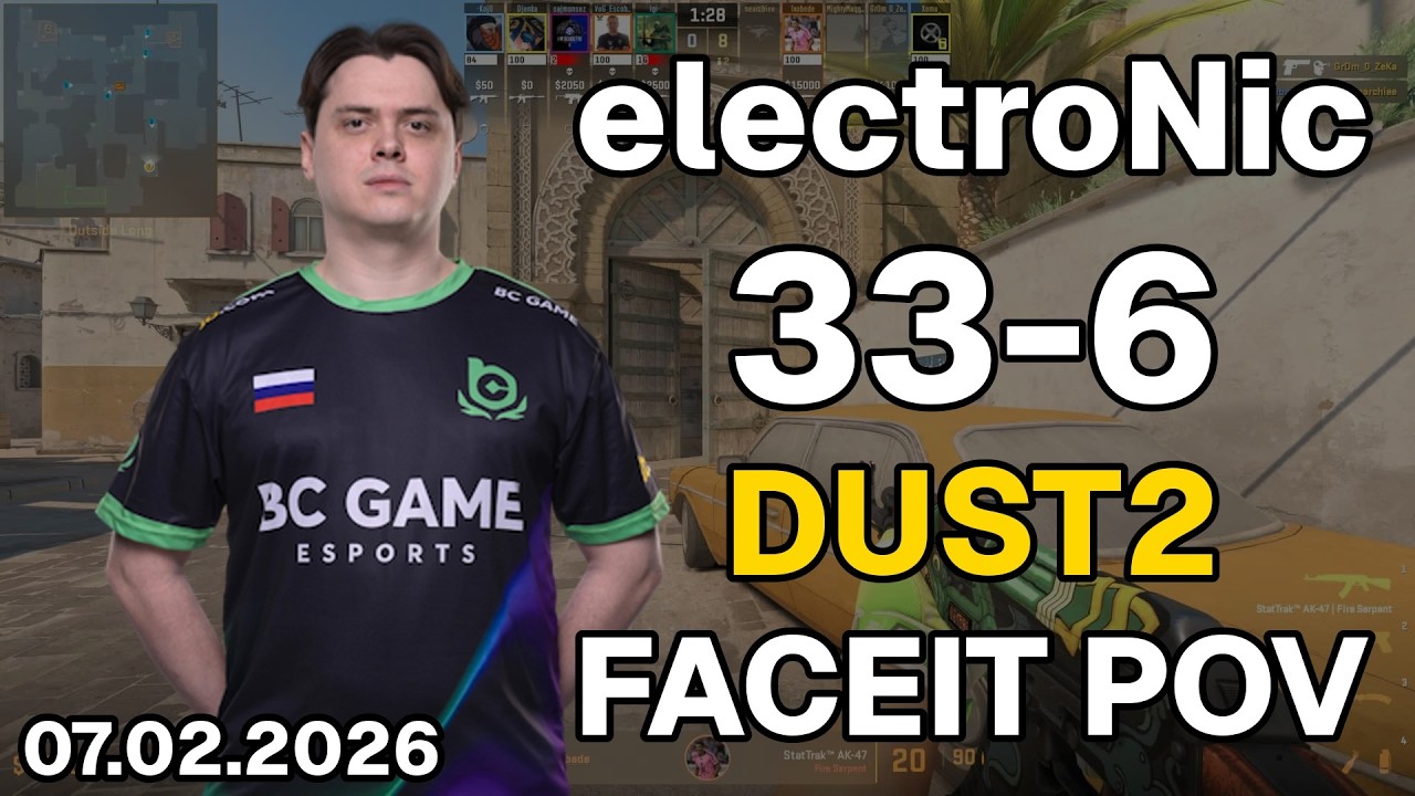 electroNic (33-6, 5.5 K/D) Dust2 | FACEIT POV DEMO CS2 | Feb 07, 2026 17:09 UTC