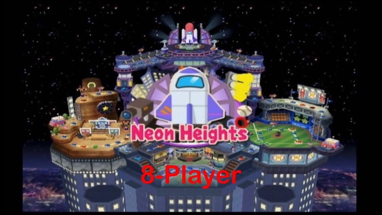 Mario Party 7: 8-Player Neon Heights (30 Turns)