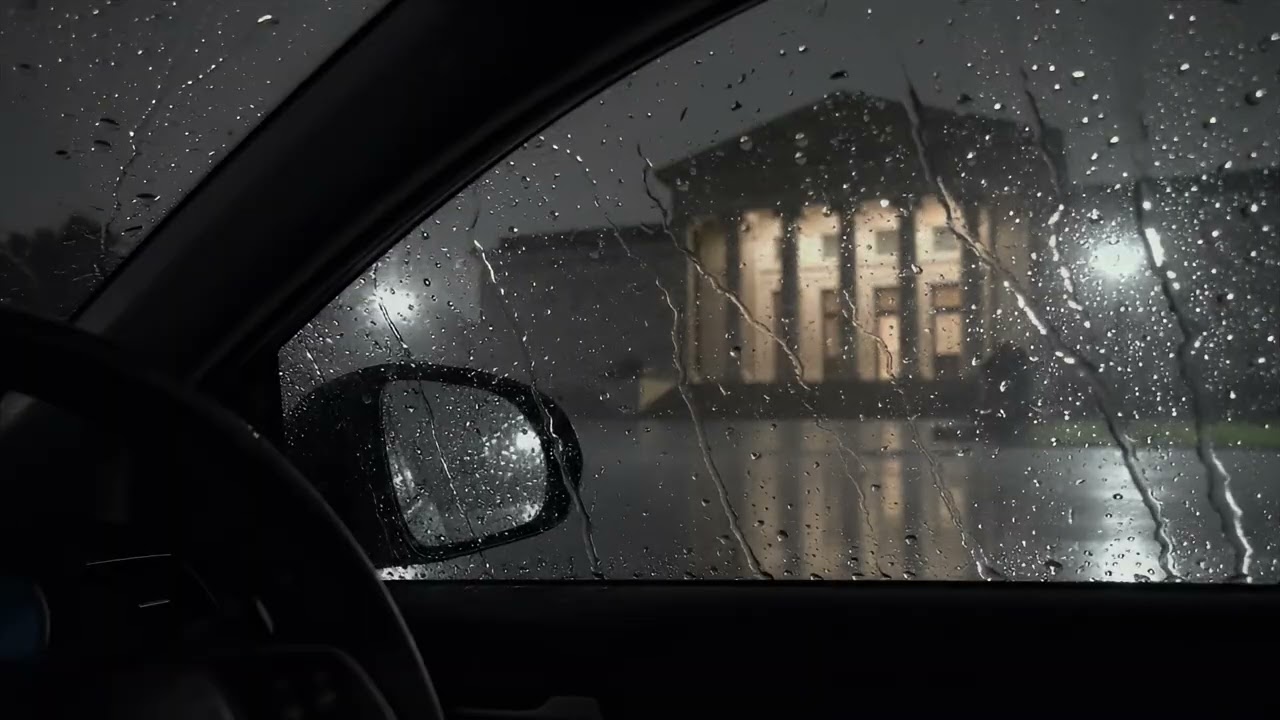 Сильный сильный дождь на крыше автомобиля ночью — быстро заснуть, терапия глубоким сном, всего