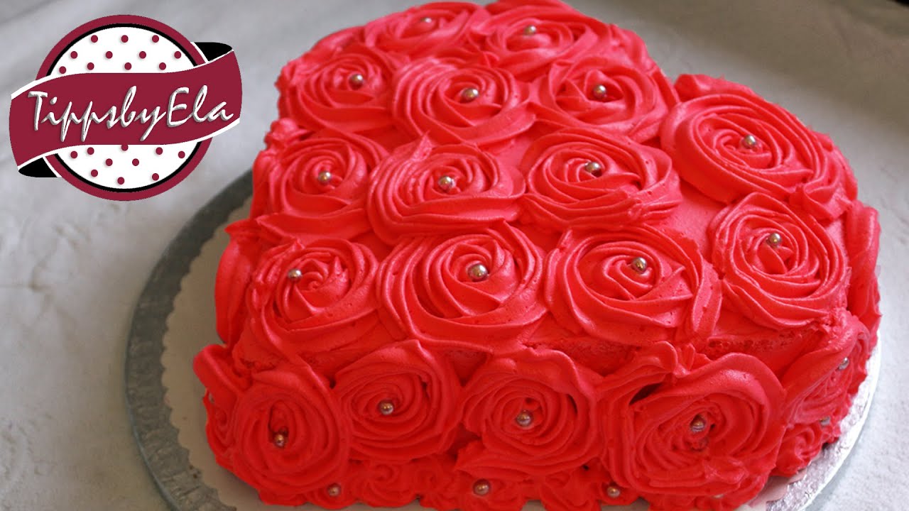 Muttertagstorte Rosen Torte Herztorte Valentinstag Torte Sahne Torte selber machen Anleitung