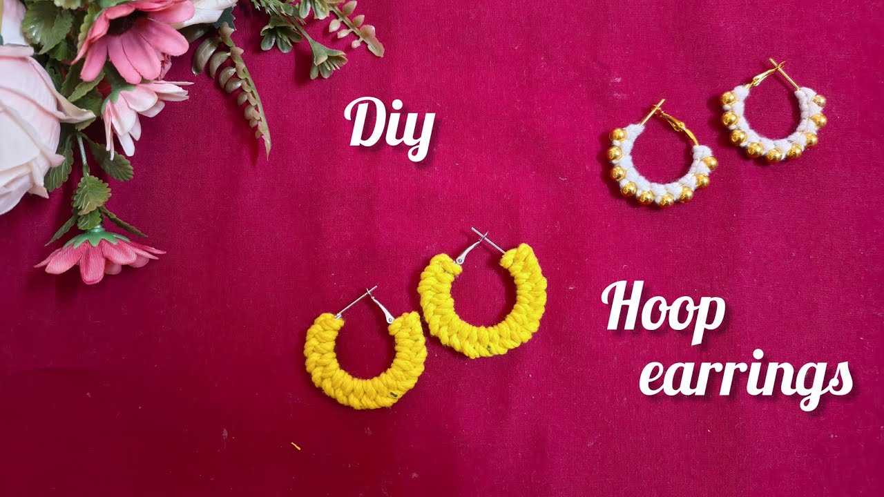 Diy Macrame Hoop earrings tutorial | Step by step for beginners | #earringsdesign #diyearrings 